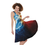 Red And Blue Lightning Print Women's Sleeveless Dress