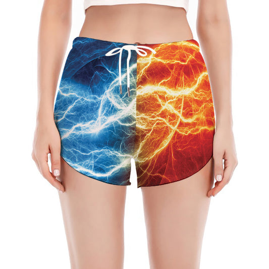 Red And Blue Lightning Print Women's Split Running Shorts