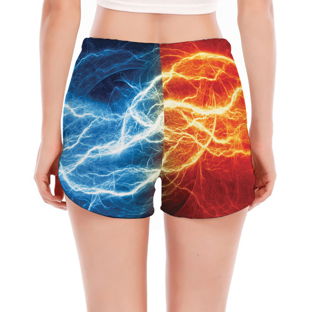 Red And Blue Lightning Print Women's Split Running Shorts