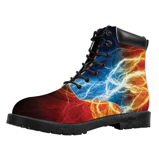 Red And Blue Lightning Print Work Boots