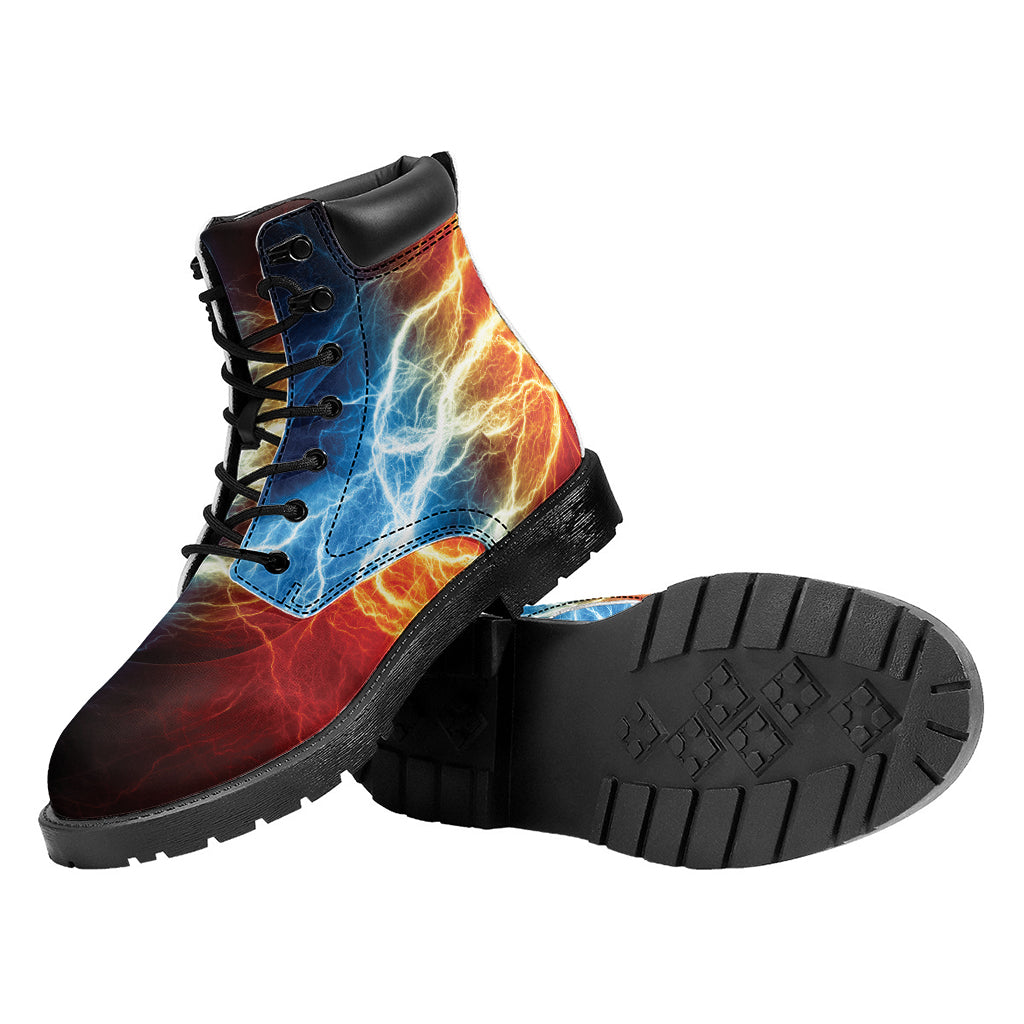 Red And Blue Lightning Print Work Boots
