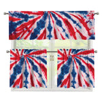Red And Blue Spider Tie Dye Print 3 Piece Kitchen Curtains