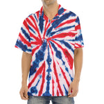 Red And Blue Spider Tie Dye Print Aloha Shirt