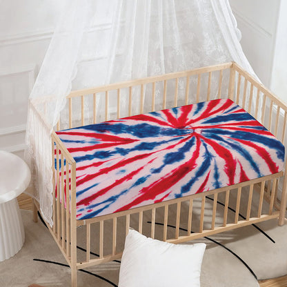 Red And Blue Spider Tie Dye Print Baby Crib Sheet