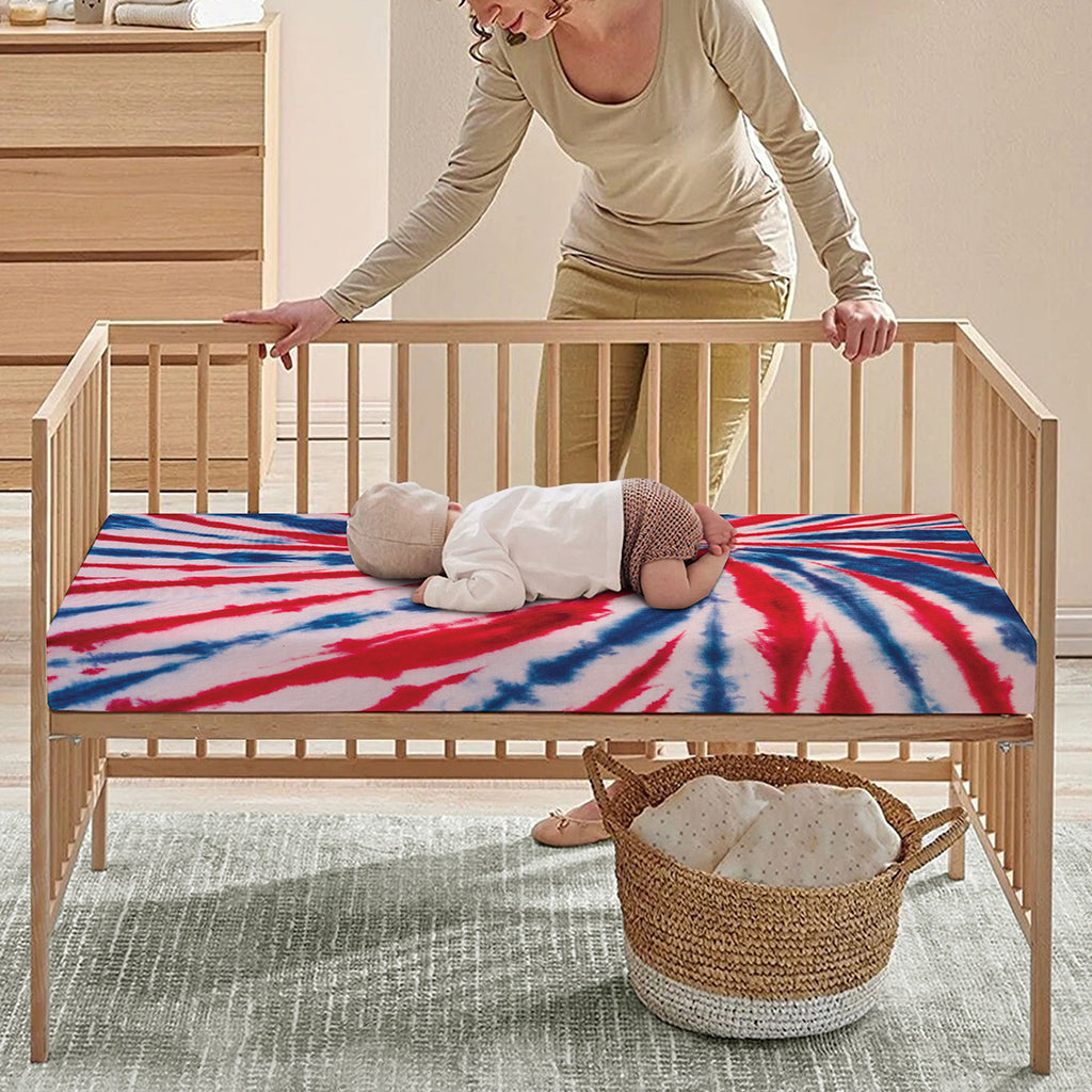Red And Blue Spider Tie Dye Print Baby Crib Sheet