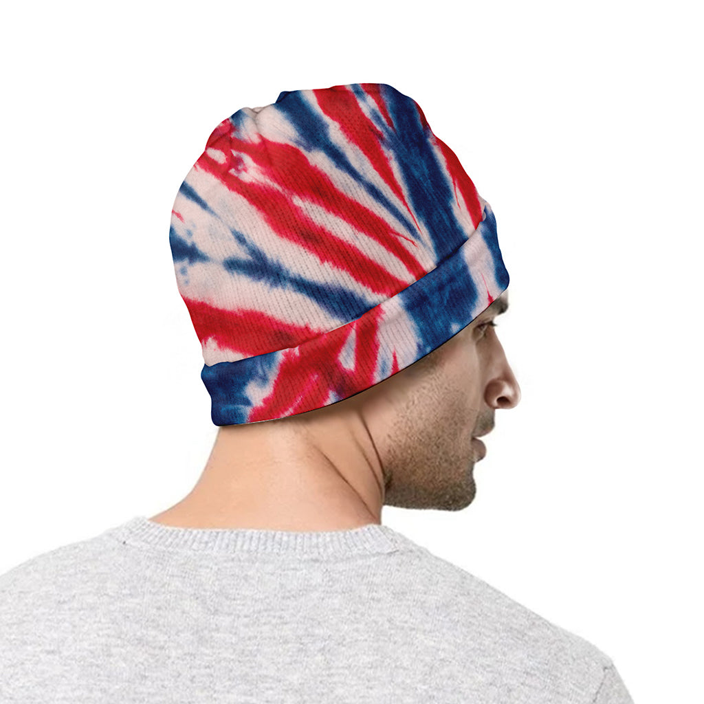 Red And Blue Spider Tie Dye Print Beanie