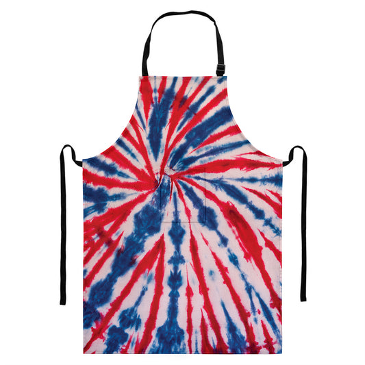 Red And Blue Spider Tie Dye Print Bib Apron With Pocket