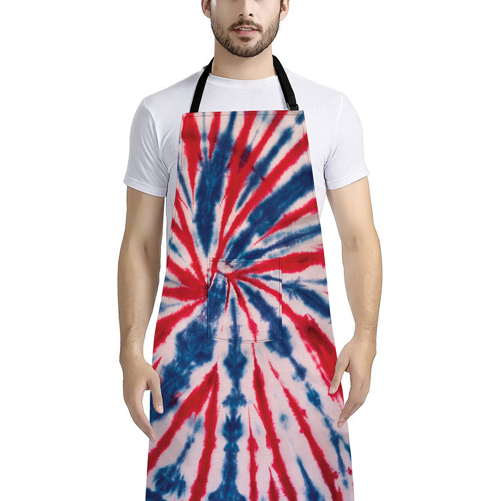 Red And Blue Spider Tie Dye Print Bib Apron With Pocket
