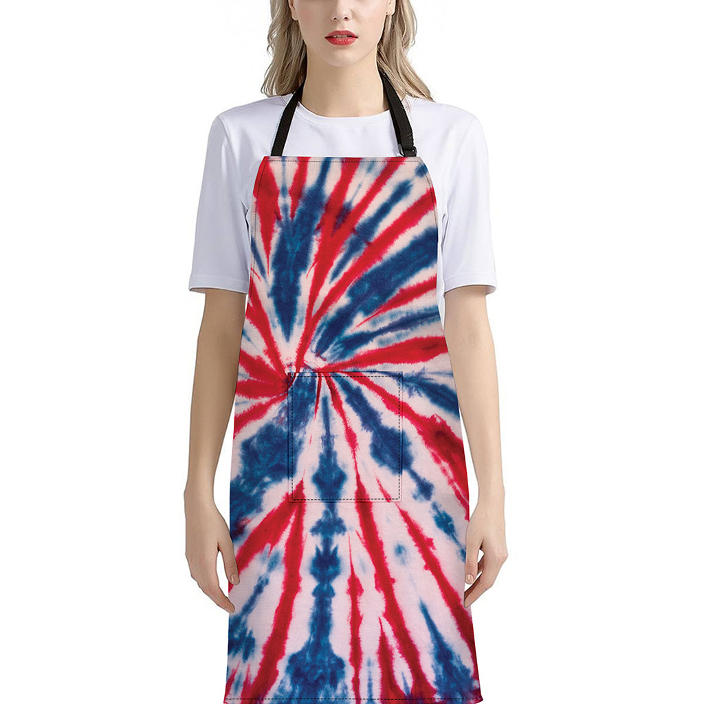 Red And Blue Spider Tie Dye Print Bib Apron With Pocket