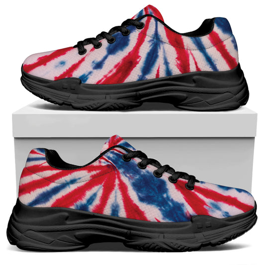 Red And Blue Spider Tie Dye Print Black Chunky Shoes