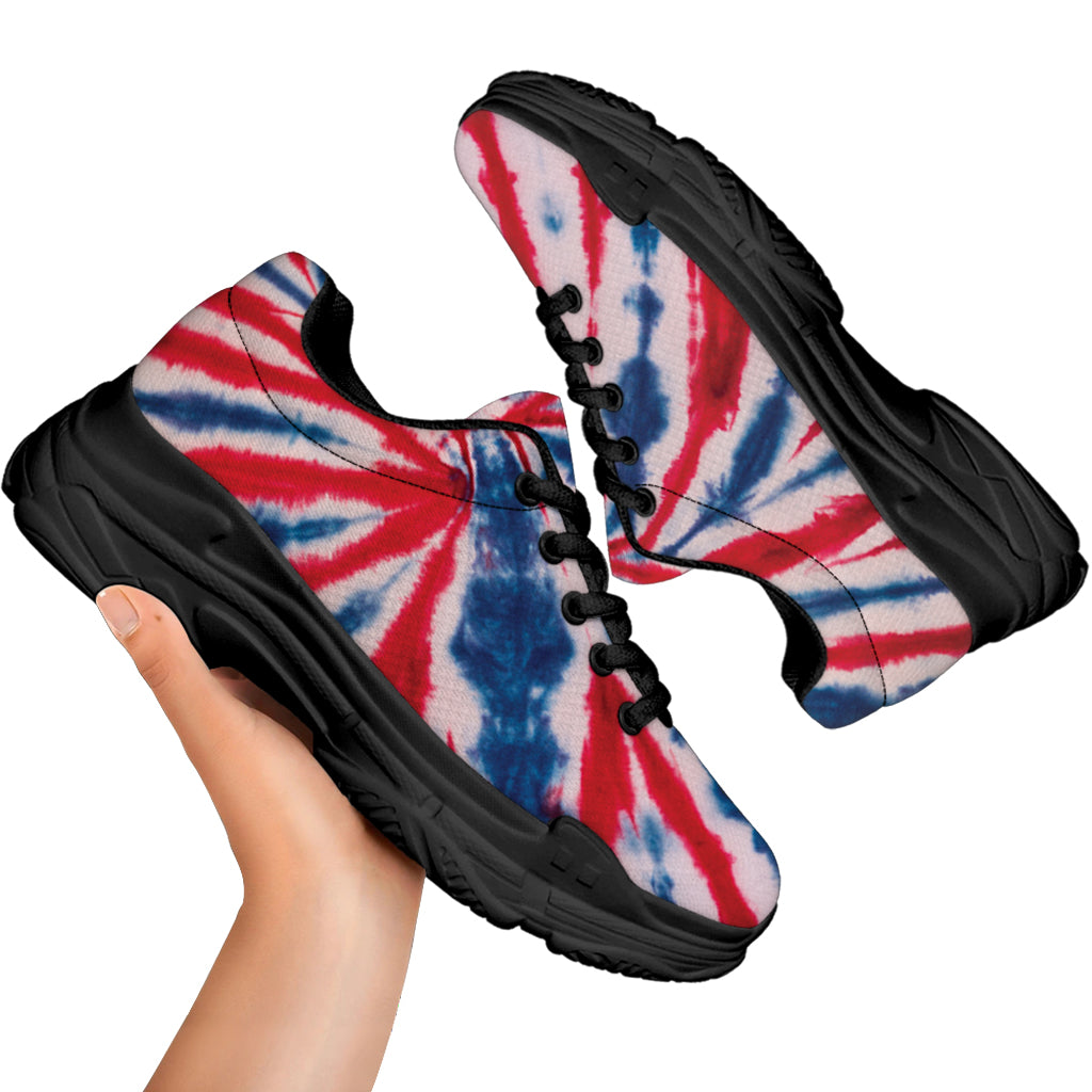 Red And Blue Spider Tie Dye Print Black Chunky Shoes
