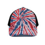 Red And Blue Spider Tie Dye Print Black Mesh Trucker Cap