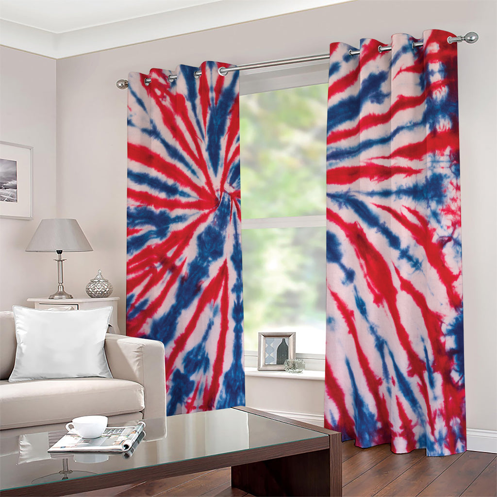 Red And Blue Spider Tie Dye Print Blackout Grommet Curtains