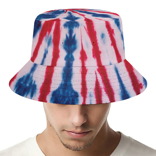 Red And Blue Spider Tie Dye Print Bucket Hat