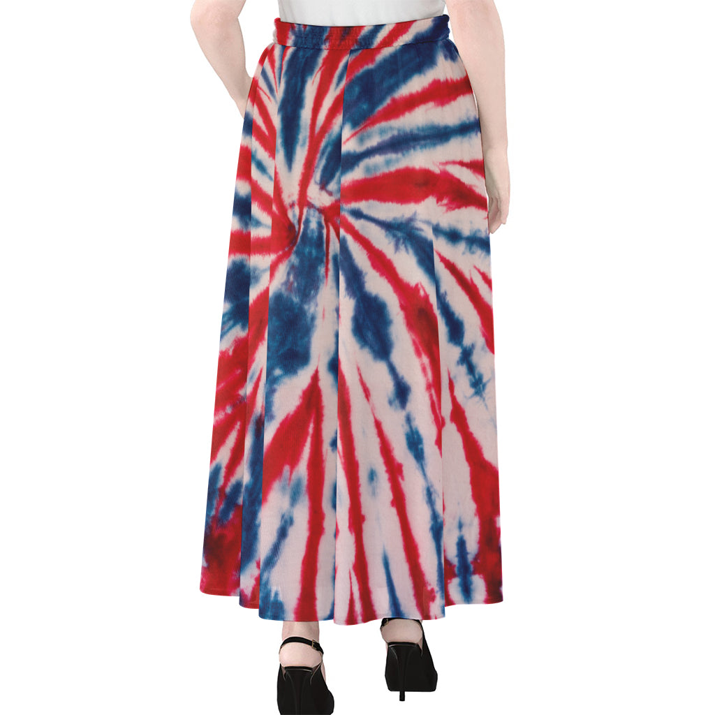 Red And Blue Spider Tie Dye Print Chiffon Maxi Skirt
