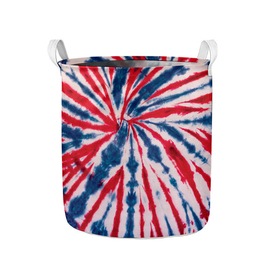 Red And Blue Spider Tie Dye Print Collapsible Laundry Basket