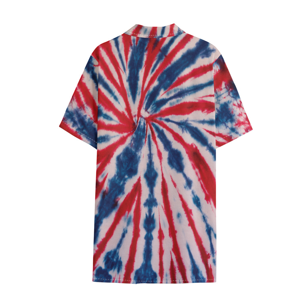 Red And Blue Spider Tie Dye Print Cotton Hawaiian Shirt