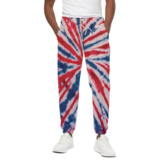 Red And Blue Spider Tie Dye Print Cotton Pants