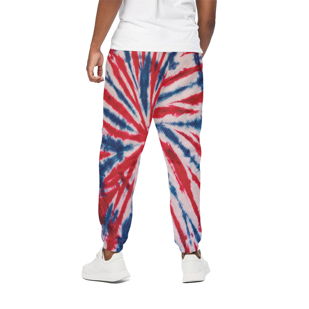 Red And Blue Spider Tie Dye Print Cotton Pants
