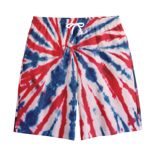 Red And Blue Spider Tie Dye Print Cotton Shorts