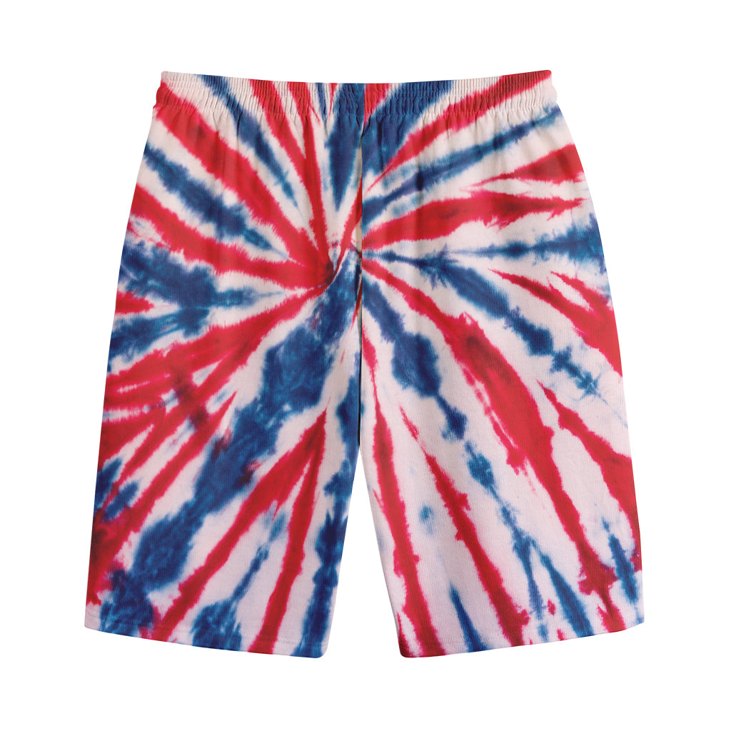 Red And Blue Spider Tie Dye Print Cotton Shorts