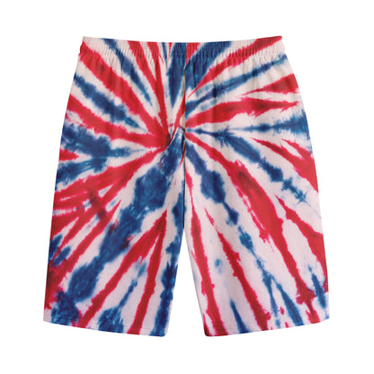 Red And Blue Spider Tie Dye Print Cotton Shorts