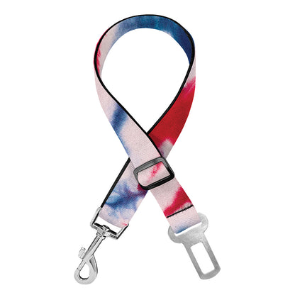 Red And Blue Spider Tie Dye Print Dog Seat Belt