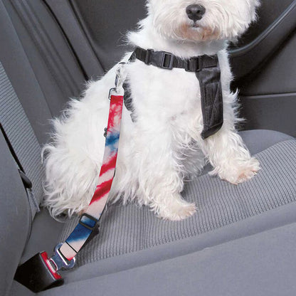 Red And Blue Spider Tie Dye Print Dog Seat Belt