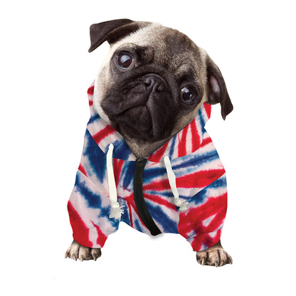 Red And Blue Spider Tie Dye Print Dog Zip Up Hoodie