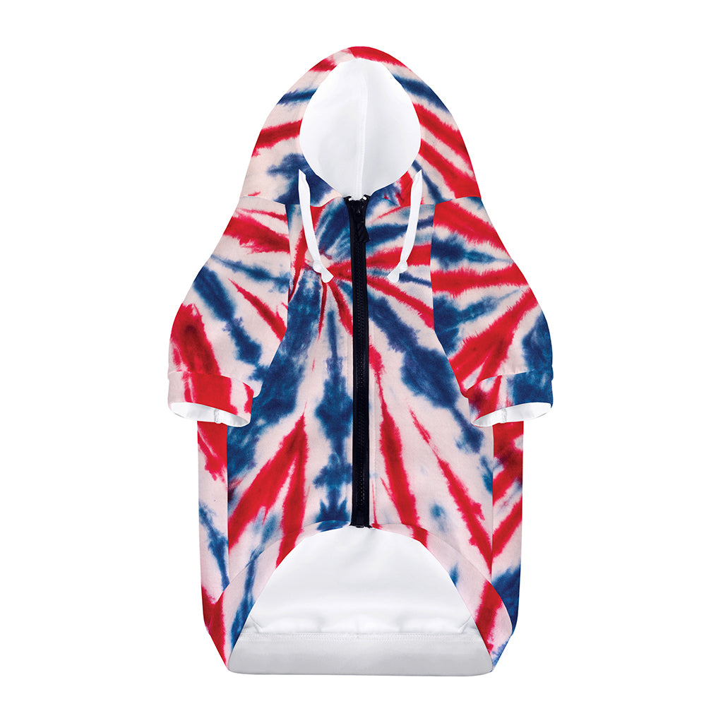 Red And Blue Spider Tie Dye Print Dog Zip Up Hoodie