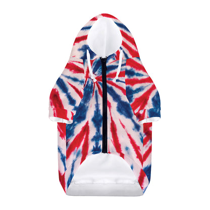 Red And Blue Spider Tie Dye Print Dog Zip Up Hoodie