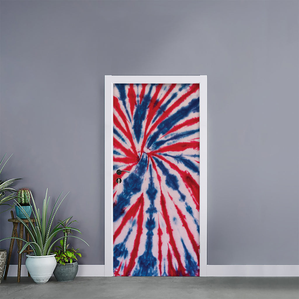Red And Blue Spider Tie Dye Print Door Sticker