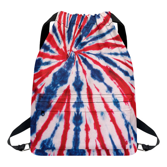Red And Blue Spider Tie Dye Print Drawstring Backpack
