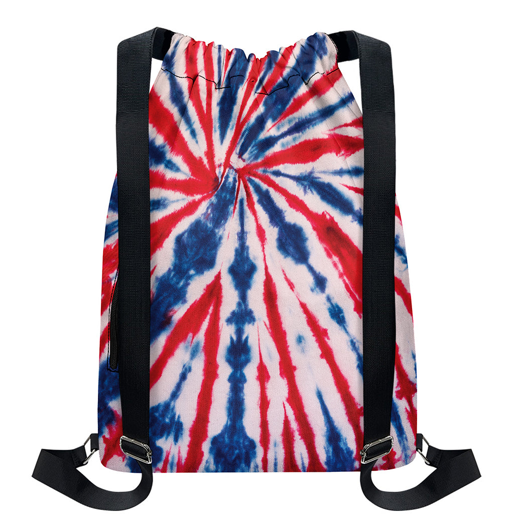 Red And Blue Spider Tie Dye Print Drawstring Backpack