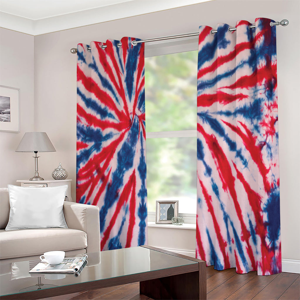 Red And Blue Spider Tie Dye Print Extra Wide Grommet Curtains