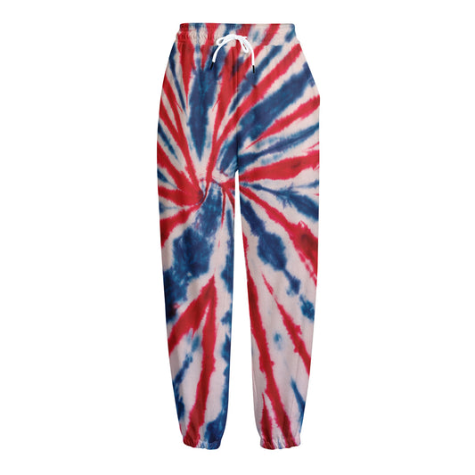 Red And Blue Spider Tie Dye Print Fleece Lined Knit Pants