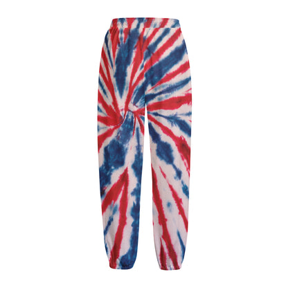 Red And Blue Spider Tie Dye Print Fleece Lined Knit Pants