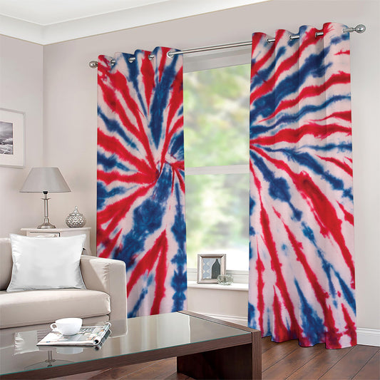 Red And Blue Spider Tie Dye Print Grommet Curtains