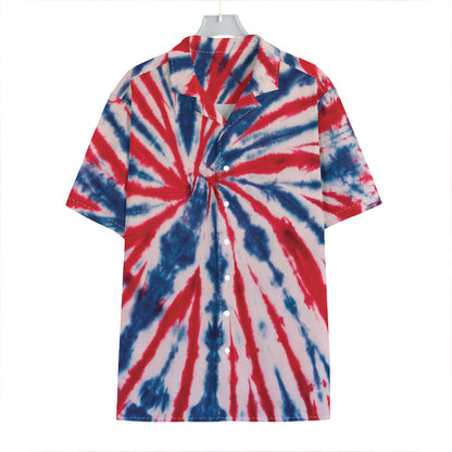 Red And Blue Spider Tie Dye Print Hawaiian Shirt