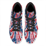 Red And Blue Spider Tie Dye Print High Top Leather Sneakers