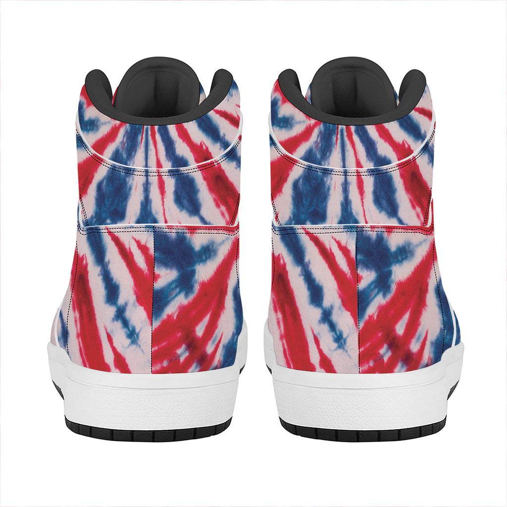 Red And Blue Spider Tie Dye Print High Top Leather Sneakers