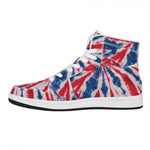 Red And Blue Spider Tie Dye Print High Top Leather Sneakers