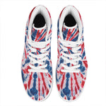Red And Blue Spider Tie Dye Print High Top Leather Sneakers