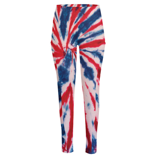 Red And Blue Spider Tie Dye Print High-Waisted Pocket Leggings