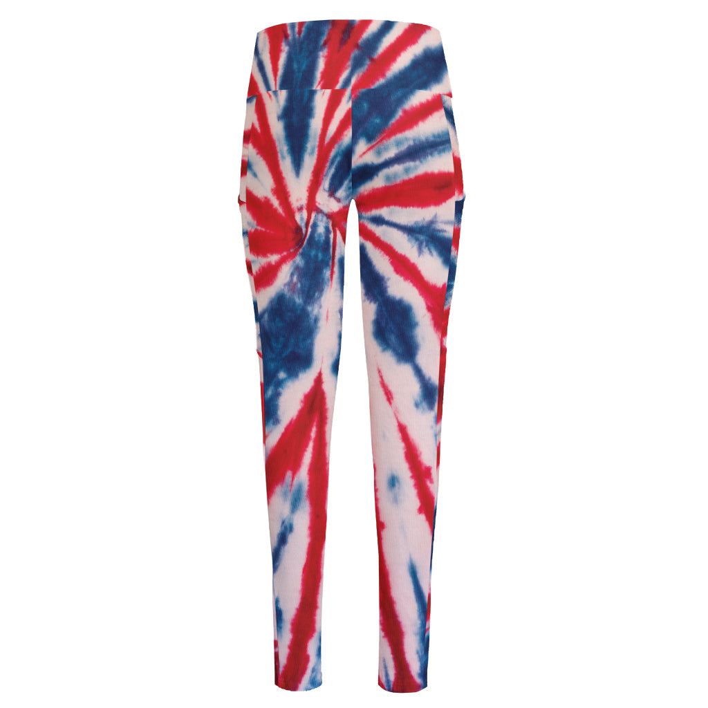 Red And Blue Spider Tie Dye Print High-Waisted Pocket Leggings