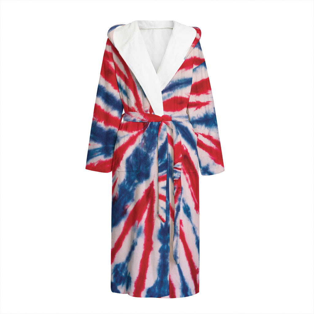 Red And Blue Spider Tie Dye Print Hooded Bathrobe