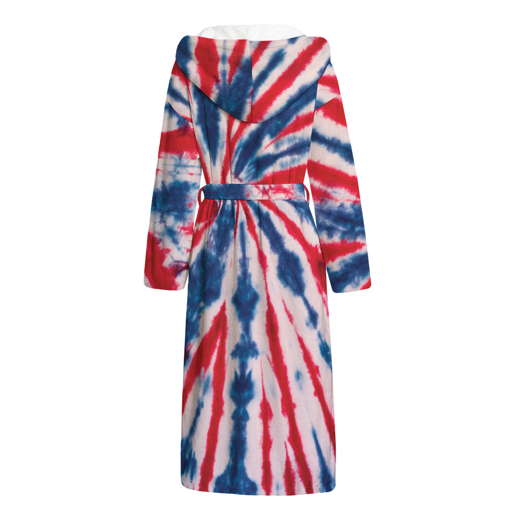Red And Blue Spider Tie Dye Print Hooded Bathrobe