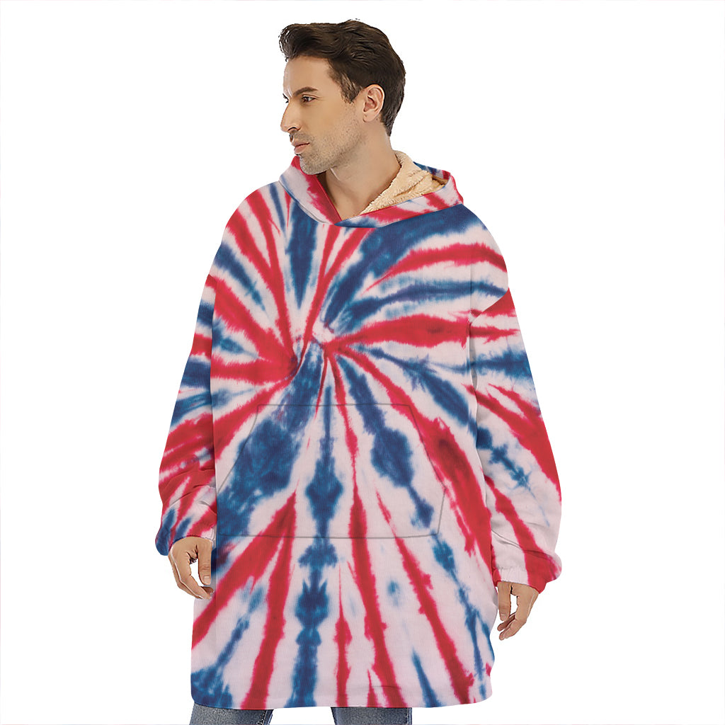 Red And Blue Spider Tie Dye Print Hoodie Blanket