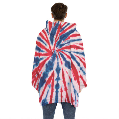 Red And Blue Spider Tie Dye Print Hoodie Blanket