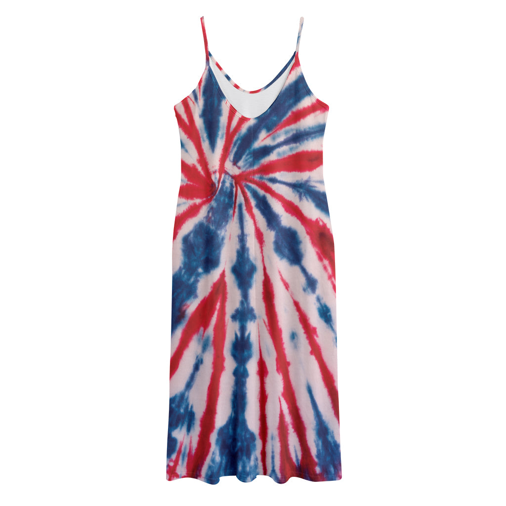 Red And Blue Spider Tie Dye Print Jersey Midi Cami Dress